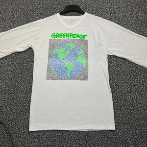 Vintage Greenpeace Earth Nature Shirt Men Medium White 3/4 Sleeve Cotton M
